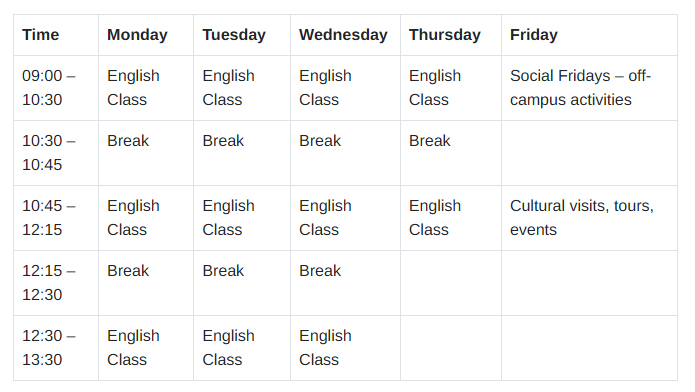Course timetable